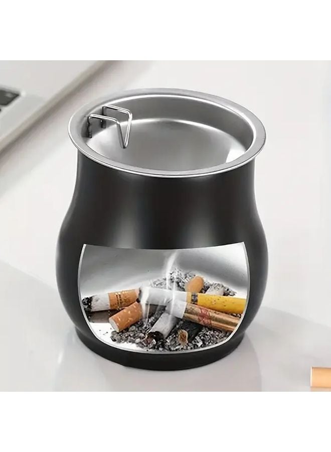 منفضة سجائر سوداء بيضاوية مقاومة للدخان بتصميم مقاوم للرياح للمكتب والهواء الطلق وغرفة المعيشة والفندق - Image 4